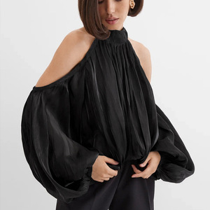 <span class=keywords><strong>Chemisier</strong></span> polyvalent sophistiqué pour <span class=keywords><strong>femme</strong></span>, style européen-américain, à épaules dénudées, col licou et <span class=keywords><strong>manches</strong></span> <span class=keywords><strong>bouffantes</strong></span> - Product Image 3