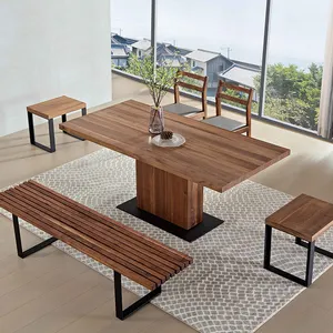 Mesa de comedor de madera FINNNAVIANART, mesa de cocina rectangular para casa grande y restaurantes lujosos, mesa de madera de losa