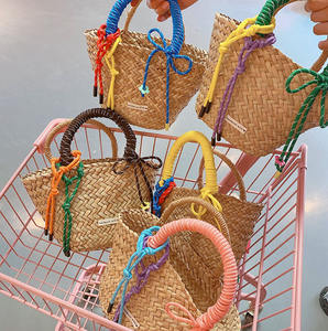 Vendita calda Logo personalizzato fatto a mano tessuto paglia borsa da spiaggia borsa da damigella d'onore regalo alla moda lettera tessuto paglia borse da spiaggia per le donne - Product Image 2