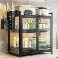 Lemari Penyimpanan Dapur Multi-layer Kapasitas Besar Rak Penyimpanan Mangkuk Piring Lemari Anti Debu dengan Pintu