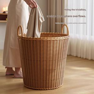 Plastic Rattan Woven Laundry <b>Basket</b> Luxury Dirty Clothes Hamper <b>Large</b> <b>Storage</b> Bin With Handles for Bathroom Bedroom - Product Image 3