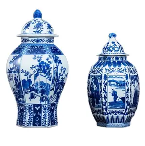 Chinese elements white and blue designer Arabic home decoration minimal ceramic vase hand crafted ginger jars