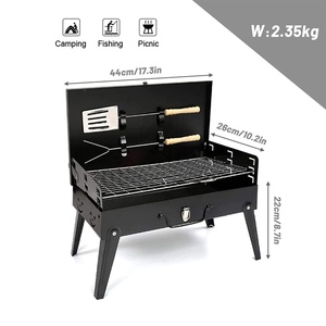 Parrilla de Carbón Plegable con Rejilla de Acero Cromado, Acabado en Esmalte de Porcelana Negra, Carrito Portátil para Asar al Aire Libre - Product Image 5