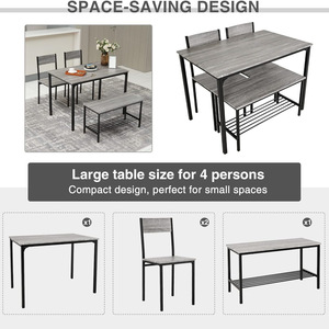 Wooden grain storage <b>bench</b> <b>and</b> dining <b>table</b> set (three-piece set), suitable for home use, including dining <b>table</b> <b>and</b> <b>chairs</b>, - Product Image 5