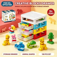 EPT Four Seasons Building Blocks Organizer 103PCS dengan Kotak Penyimpanan 3-Lapis, Blok Edukasi Bertema Hewan, Mainan STEM