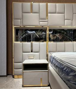 Bộ nội thất phòng ngủ cao cấp sang trọng, giường cỡ King, khung thép không gỉ kiểu Ý, bọc da, dành cho biệt thự - Product Image 3