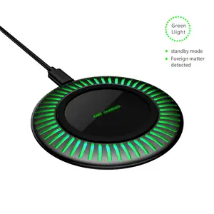 Universal Mobile Phone UFO Round Shape Ultra薄型ABS LED Night Light Table Lamp Indicator 10W Wireless Fast Charging Pad