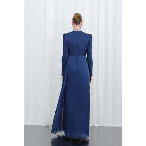 Robe fourreau élégante en mousseline de soie à col haut et taille empire pour le bureau, noire - Product Image 6