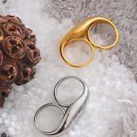 Bague double ajustable en acier inoxydable XY 4157, grande, exagérée, géométrique, résistante à la rouille, au design attrayant