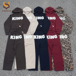 Clothing Manufacturers Custom Puff Printing Fleece <b>Pullover</b> <b>Men</b> Hoodie Set High Quality Hoodie <b>Men</b> Hoodie and Sweatpants Set - Product Image 2