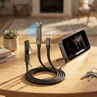 Câble de charge rapide 240W avec support de téléphone intégré, cordon multi-chargeur avec support multi-angle réglable de type C pour iPhone 17