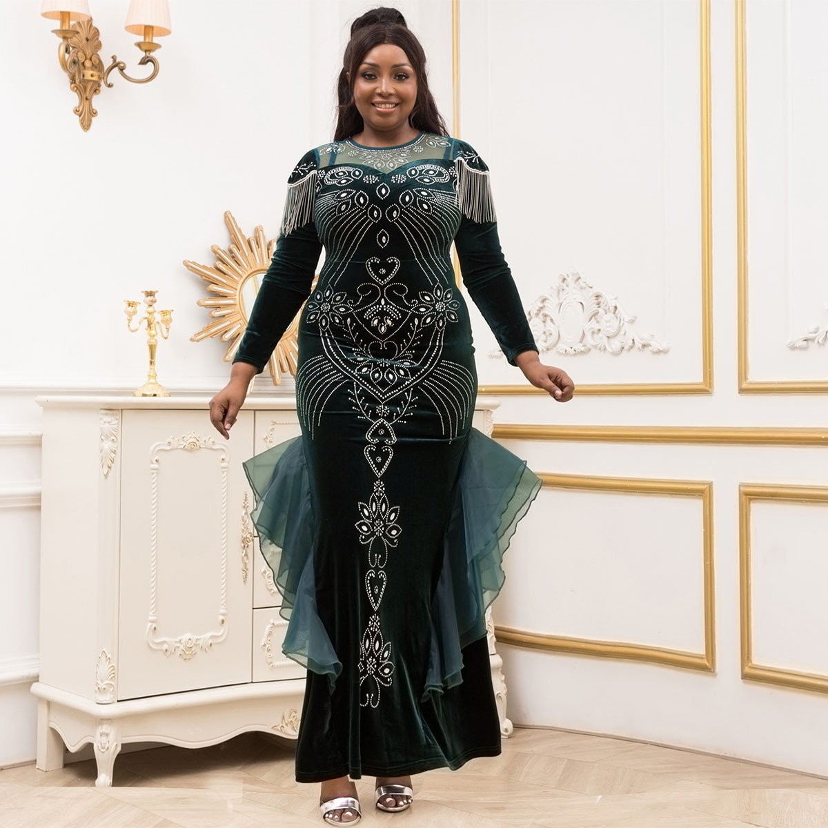 New Design Luxury African Dress Sequin Slim-fit Fishtail Plus Size Velvet  African Dashiki Dress Abaya Women Evening Dress| Alibaba.com
