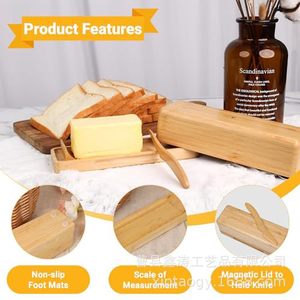 Plato para mantequilla de bambú Xintao con cuchillo y tapa, bandeja rectangular de madera para mantequilla para uso en la cocina - Product Image 2