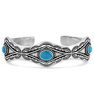 Aztec Antique Silver Vintage Oval Blue Turquoise Alloy Delicate Bracelet For Women