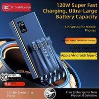 Batterie externe portable 120W avec charge rapide PD, chargeur de batterie avec 4 câbles intégrés, écran LED pour les voyages