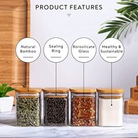 Bocal à Épices Carré en Verre de 170g, Forme Carrée, Vente Chaude, avec Couvercle en Bambou