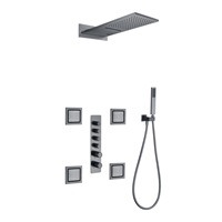 Robinetterie thermostatique en cuivre brossé doré, ensemble de douche mural avec pommeau de douche cascade et pluie, installation encastrée, design minimaliste