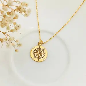 Dainty Compass Rose Gifts For Travel Lovers Globetrotter Necklace Global Pendant Friendship 18k Gold Compass Necklaces