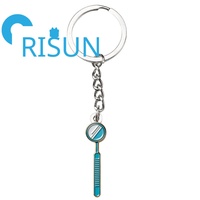 Porte-clés personnalisé pour clinique dentaire, en métal 3D, avec outils chirurgicaux dentaires (miroir buccal, pinces, dents)