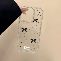 Funda Transparente Brillante para Forlphone16, Funda Negra con Lazo de Lunares para Forlphone14, Simple para Lphone13, Estilo Japonés y Coreano