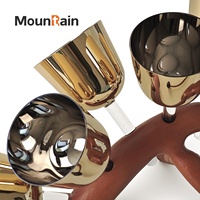 Ensemble de bols à manche Merkaba Mountain Rain avec support, design doré et coloré, pour la décoration et la guérison par les cristaux, avec cristaux Chakra et de la 5ème octave (note haute)