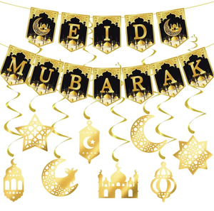 Decorazioni per Ramadan Eid Mubarak 2026, Striscione in Carta Oro e Nero, Ornamenti Islamici, Bandiere e Accessori per <span class=keywords><strong>Feste</strong></span> Musulmane, Articoli Decorativi Durevoli - Product Image 6