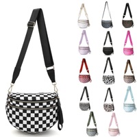 Sac banane à carreaux pour femme avec large sangle réglable, grande capacité, sac bandoulière décontracté, style simple et tendance pour le quotidien et le shopping