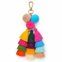 Porte-clés pompon Deepeel BB235 18cm multicolore en polyester avec anneau métallique pour sac à main, sac à bandoulière et accessoire vestimentaire