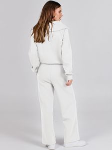 Conjunto de 2 piezas WINGTU con logotipo personalizado, suéter de manga larga con media cremallera para <span class=keywords><strong>mujer</strong></span>, conjunto de pantalones anchos de talla grande para <span class=keywords><strong>mujer</strong></span> - Product Image 5