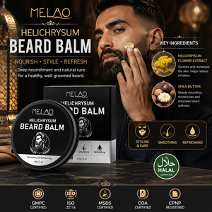 Balsamo per Barba con Burro di Karité e Cera d'Api Bianca Helichrysum 2oz, Crema Lisciante e Modellante Senza Residui Bianchi per Barba Crespa da Uomo - Product Image 1