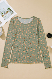 Dear-Lover Vente en gros Femmes Laurel Green Vintage Floral Print Southern Style Mesh Top à manches longues - Product Image 5