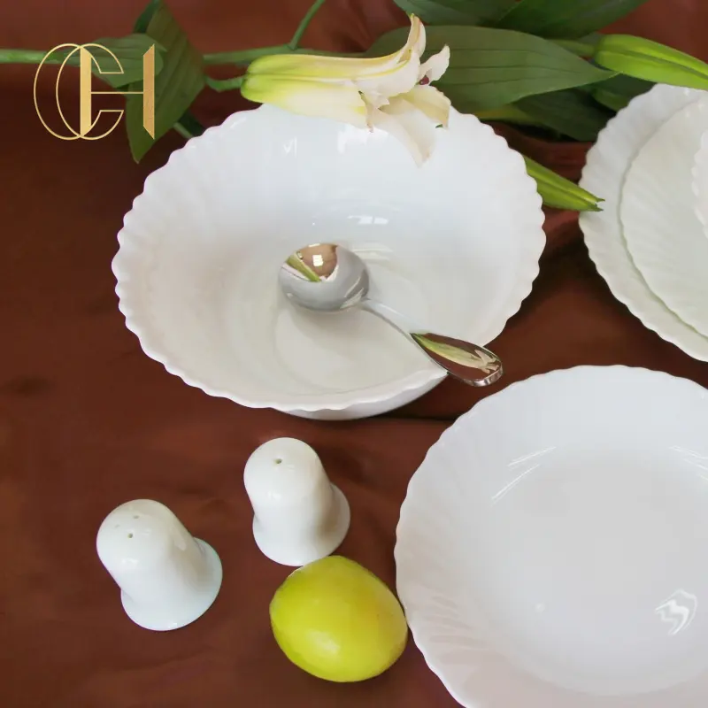 C & H Opal Set Makan malam melayani untuk 6,8 Set putih Opal kaca Makan malam untuk Festival hadiah pernikahan