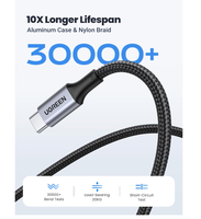 Cable USB-C a USB-C UGREEN US316 de 0.5m, 5A, 100W, Carga Rápida PD, Sincronización de Datos a 480Mbps, Trenzado de Nailon para MacBook y iPad
