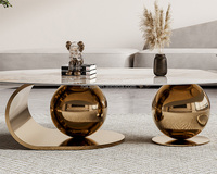 Tables basses à double plateau en acier inoxydable doré, plateau en pierre de luxe, ensemble de tables à thé, finition miroir, tables d'appoint artistiques, ventes chaudes