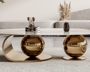 Bán Hàng Nóng Đôi Bóng Bàn Cà Phê Sang Trọng Rock Tấm Top Vàng Thép Không Gỉ Bàn Trà Đặt Gương Kết Thúc Nghệ Thuật Bên Bảng - Product Image 5