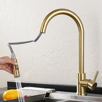 Robinet de cuisine mural minimaliste en acier inoxydable, style antique, avec douchette extractible rotative pour eau chaude et froide
