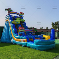 Toboggan Gonflable Aquatique Château Marbre Palmier avec Piscine pour Fêtes