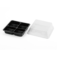 Boîte à dessert rectangulaire en plastique PET transparent à 4 compartiments, couvercle plat, recyclable, boîte à gâteau, sushi, nouilles, hamburger, etc.