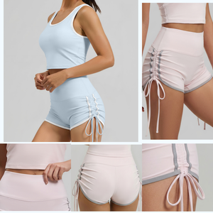 Drawstring Elastic Waist High-Waisted <b>Tight</b> Sports <b>Shorts</b> for Women Running Training Fitness Yoga Pants - Product Image 3