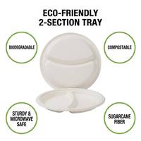 Assiettes jetables à 2 compartiments en bagasse de canne à sucre, compostables et biodégradables, pour la restauration