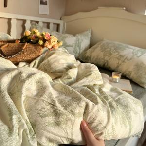 Set Sprei Linen Retro Chaiji Isi Wol Flax 11-Piece, Gaya Mewah Ringan dengan Tekstur Jacquard Seperti Awan - Product Image 4