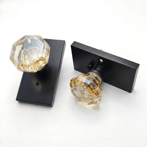 Kenop pintu desain kristal oktagonal Amber Modern dengan pelat logam campuran seng hitam privasi untuk Interior kamar tidur - Product Image 3