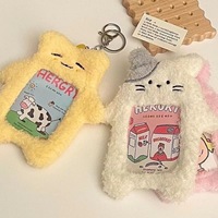 Porte-clés porte-carte photo Kpop coréen 3 pouces, mignon, en peluche (lapin, chat), pour cartes d'identité d'idols, porte-cartes animaux en peluche, porte-badges