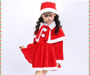 卸売 子供向け クリスマス衣装 赤ベルベットドレス サンタクロース コスプレ 仮装カーニバルスーツ 帽子付き - Product Image 2