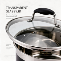 Ensemble de casseroles en acier inoxydable écologiques de qualité supérieure avec couvercles en verre transparent, modernes, compatibles induction et gaz, saines et lavables au lave-vaisselle