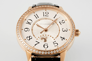 Montre mécanique ronde pour femme, boîtier couleur or rose, lunette sertie de diamants, phase de lune, bracelet en cuir véritable, cadran analogique, 38 mm - Product Image 4