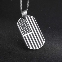 Collar con Colgante Rectangular de Bandera Americana en Acero Inoxidable 316L con Esmalte de Alto Brillo para Hombre