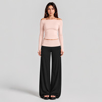 Ensemble de sport respirant color-block à manches longues avec taille repliée pour la course en extérieur, le Pilates, le fitness et le yoga