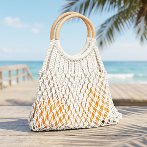 Bolso de playa de ganchillo, bolso de playa de ganchillo calado estilo bohemio con asa redonda, bolso informal de verano, bolso de playa con parte superior abierta - Product Image 1