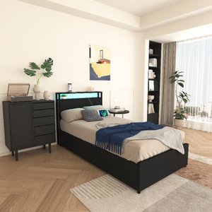 Letto Matrimoniale in Metallo con Testiera Contenitore, Stazione di Ricarica e 4 Cassetti, Solido e Stabile, Disponibile ODM/OEM - Product Image 2